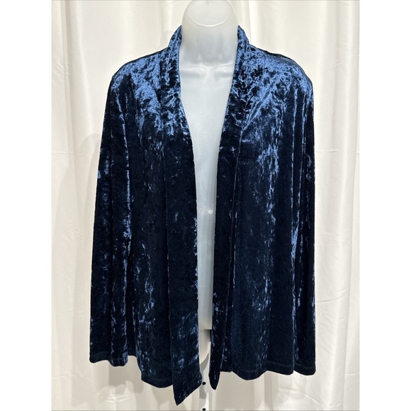 Davis Dart Jackets & Blazers - David Dart Blue Crushed Velvet Open Front Cardigan Jacket Blazer M Gently Loved